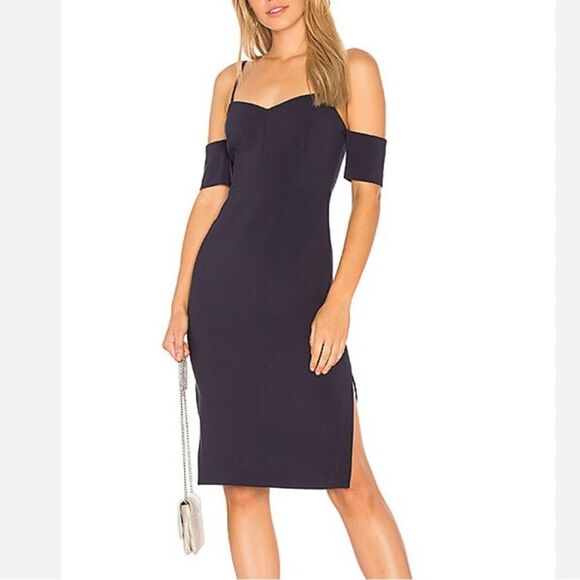 Likely Revolve Navy Blue Arden Open Shoulder Midi Dress Size 4 - Picture 1 of 5